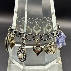 Vintage Bracelet & Charms of Mixed Metals Black: Hearts, LOCKET, Prayer Box, Dog