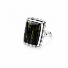 Natural Unique Black Gray Black Tourmaline 925 Sterling Silver Rectangular Ring
