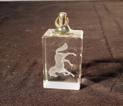 Vintage Cut Crystal Pendant Etched Horse Inside Silver Tone 1-in