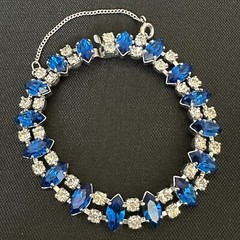 VINTAGE ESTATE STERLING SILVER BLUE & WHITE RHINESTONE B DAVID BRACELET 7” LONG