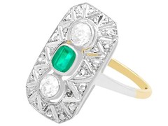 Antique Art Deco Emerald Diamond and Yellow Gold Dress Ring