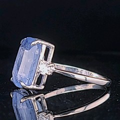 Vintage 14K White Gold Engagement Ring 8.94ct.Natural Blue Cushion Sapphire GIA