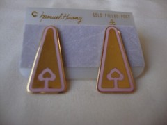 VINTAGE 1970s SAMUEL HUANG DESIGNER CLOISONNE RETRO ABSTRACT PINK STUD EARRINGS