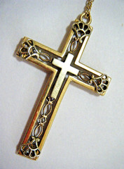 Vintage 60s Solid 14K Yellow & White 14k Gold Filigree Cross Pendant & Chain