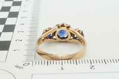 PRETTY ANTIQUE 14K GOLD SAPPHIRE 3 STONE RING – EAST EUROPEAN c1930’S