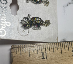 Vtg Seahorse Earrings Silver & Gold Tone Multi-color pierced Crystal Ave NOS