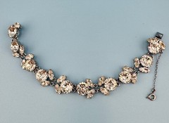 Vintage Austria Crystal Bracelet LG Dentelle Prong Set Silver Tone Safety Chain