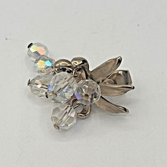 Vintage Gold-Tone Leaf Earrings Aurora Borealis Crystal Grape Cluster