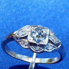 Original EARTH MINED DIAMOND Deco Engagement Ring VINTAGE PLATINUM Solitaire 8