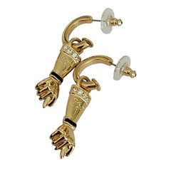 Jackie Collins Gold Tone Rhinestone Figa Fist Dangle Post Earrings, Signed K01