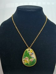 Vintage Cloisonné Enamel Floral Pendant Necklace 24″