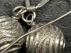 Vintage Sterling Silver Textured 9MM Ball Dangle Earrings Bali Style