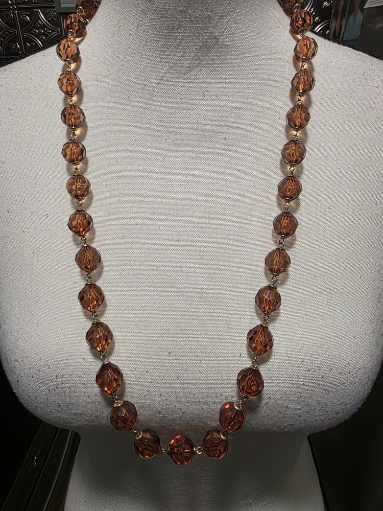 Vintage Amber Color Beaded Necklace 32 In