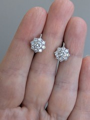 Vintage French 18K Whit Gold Diamond Flower Earrings