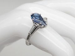 Vintage 1930s HANDMADE $6000 2ct Pear Cut Blue Sapphire Diamond Platinum Ring