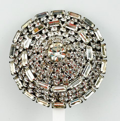 Juliana Large Clear Colorless Round Domed Brooch Round & Baguette Rhinestones