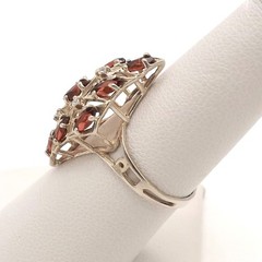 Sterling Silver Natural Marquise Garnet Navette Ring Lattice Clear Stones sz7