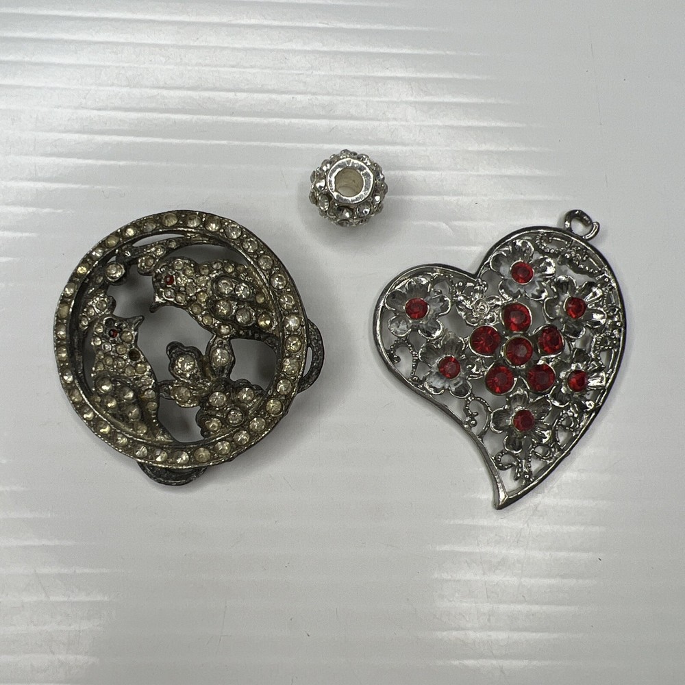H7 Lot Crystals Red Birds Heart Love Boho Hippie Glam Retro Pendants
