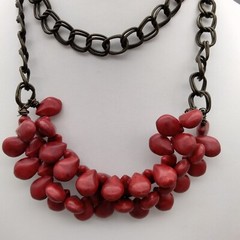 Red Genuine Stone Statement Necklace Beaded 30″ VTG Estate Healing Boho Chic