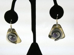 Vintage Artisan Made Mixed Metals Sterling Silver Amethyst Hook Earrings 13.9g