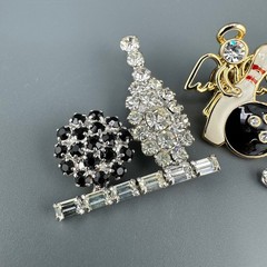 Vintage Rhinestone Brooch Lot Bowling Ball Pins Angel Holding Pin Some Signed