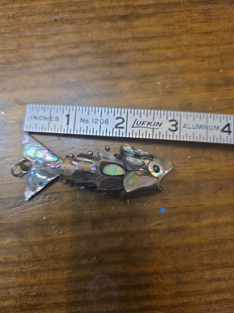 Vintage Mexican Abalone Shell Articulated Fish Bottle Opener Keychain Pendant