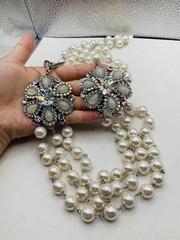 Dazzling AB Rhinestone Vintage Hollywood Glamorous Layered Faux Pearl Necklace