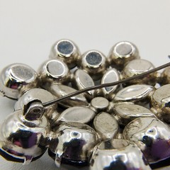 Vintage Black Glass Rhinestone Flower Brooch Pin Silver Tone Art Deco Style