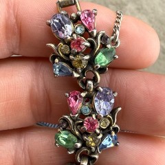 Vintage Hollycraft Rhinestone Bracelet Fruit Salad Silver Tone 7”