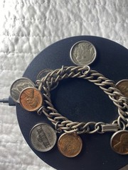 Vintage Coin Charm Bracelet 1940 – 1950’s Nine Coins – Bracelet