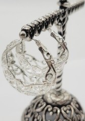 Filigree Hoop Earring Silver Tone Pierced 1.25 in Elegant