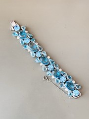 Vintage Verified JULIANA Clamper Bracelet Brooch Earrings Blue Givre Glass
