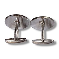 Vintage Cufflinks Mens Silver Tone Brushed Polished Floral Bullet Back