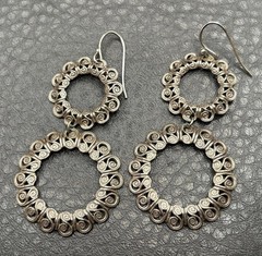 Vintage Sterling Silver 925 Filigree Circle Hoops Long Dangle Earrings 2 Inch