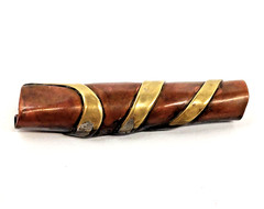 VTG Artisan Tubular Rolled Brass Copper BROOCH Handmade Modernist Mixed Metal
