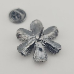 Jeweled Clear And Green Rhinestone On Gun Metal Grey Flower Hat Pin Brooch