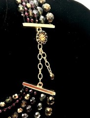 VTG Multi Strand GOLD FUMED Brown CRYSTAL NECKLACE Rhinestone Hook Clasp 1969