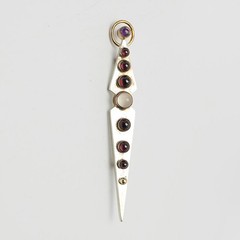 YES Studio modern sterling silver amethyst abstract long bar pin brooch