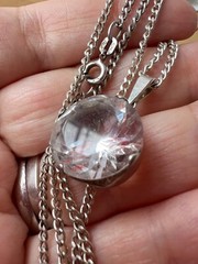 VINTAGE LARGE ROCK CRYSTAL COLORLESS WHITE QUARTZ PENDANT NECKLACE STERLING SLVR