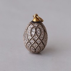 Vintage Soviet Era c.1990 Fully Pavé Enamel Egg Pendant 18k 750 Gold 960 Silver