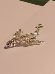Vintage Airplane Jet Rhinestone Bling Brooch Pin Jewelry Costume Silver