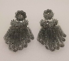 E304 Vintage long Handmade silver seed beaded sequins clip Drop fashion earrings