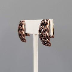 Open Work Knot Rectangle Clip on Earrings Copper tone Drop 1 in