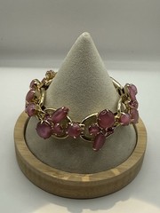Vntg. Juliana D & E Pink Moonglow Rhinestone Bracelet & Earring Set 5-Link 6.5”