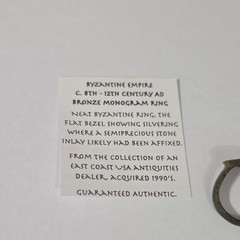 Ancient Byzantine Bronze Monogram Ring 8th-12th Century AD Artifact Jewelry COA