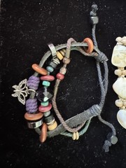 Vintage to now lot of 4 stone wood leather cloth beaded bracelets