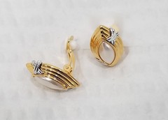 New! Gold Tone and Faux Pearl Cabochon Marquise-Shaped Clip On Earrings