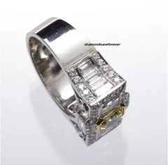 Classic Fancy Intense Yellow Emerald-Cut Citrine & Old Mine Cut CZ Art Deco Ring