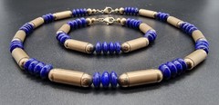 VINTAGE LAPIS LAZULI AND GILT STERLING SILVER SET NECKLACE AND BRACELET HM JMS