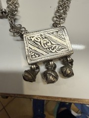 Antique silver alloy necklace, charms, 92gr. From Middle East. Mid-Century.